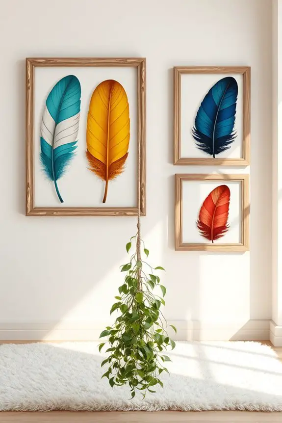 vibrant boho feather art