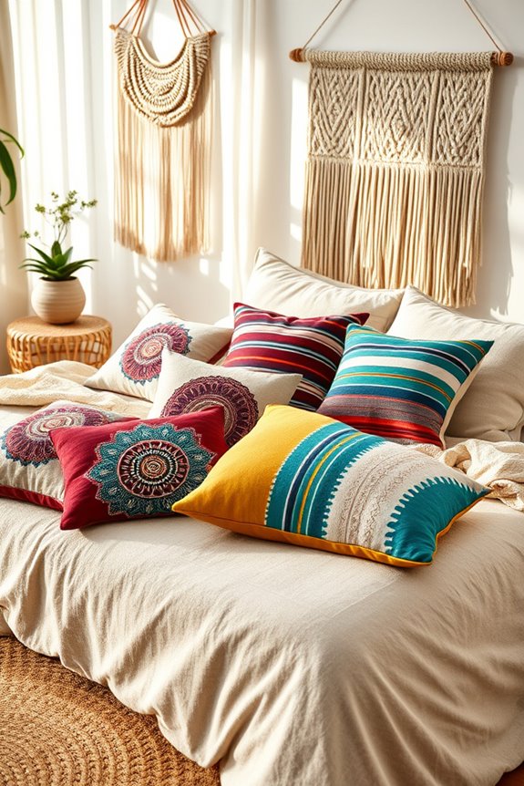 vibrant boho pillow arrangements