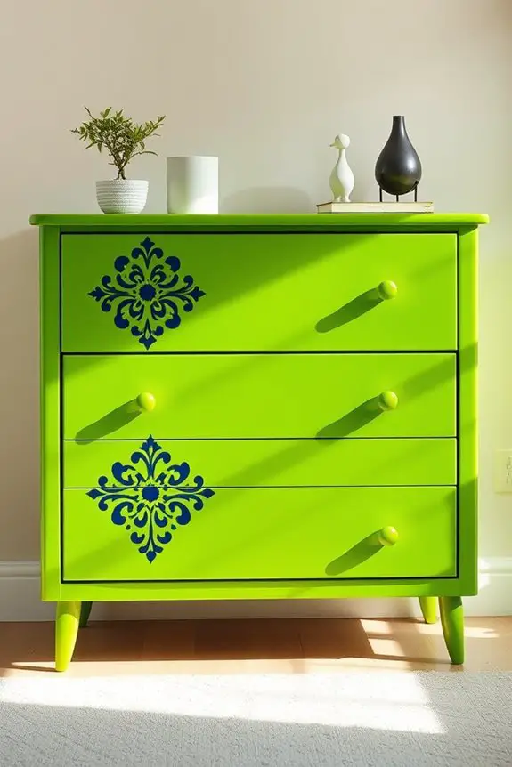 vibrant chartreuse dresser makeover