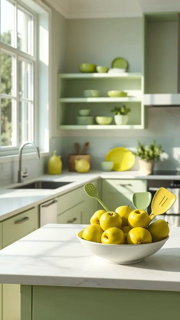 vibrant chartreuse kitchen accents