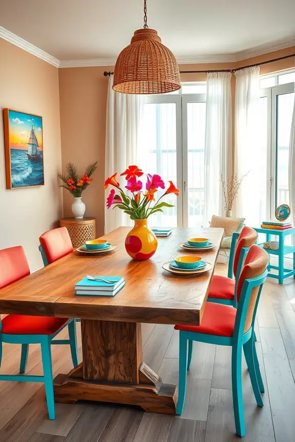 vibrant coastal dining accents