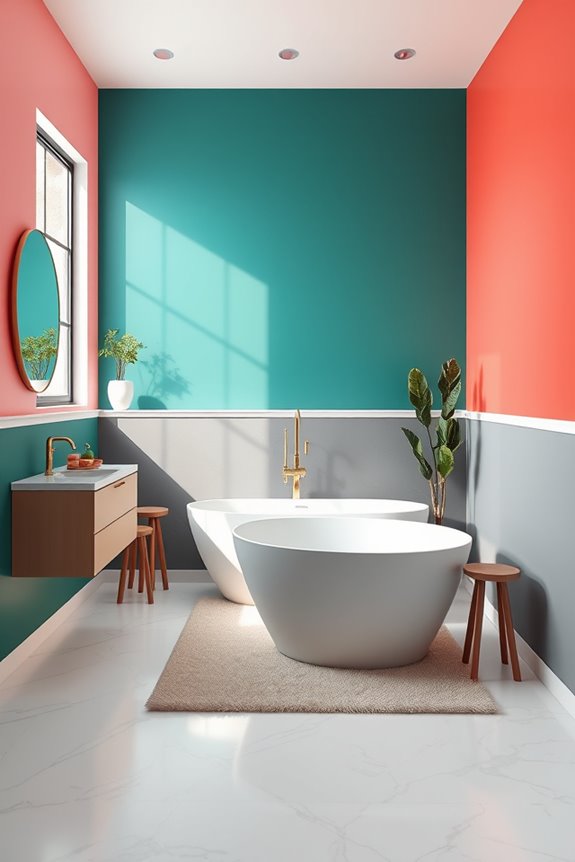 vibrant color blocked bathroom design