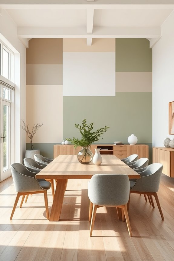 vibrant color blocked dining walls