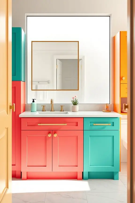 vibrant colorful bathroom cabinets