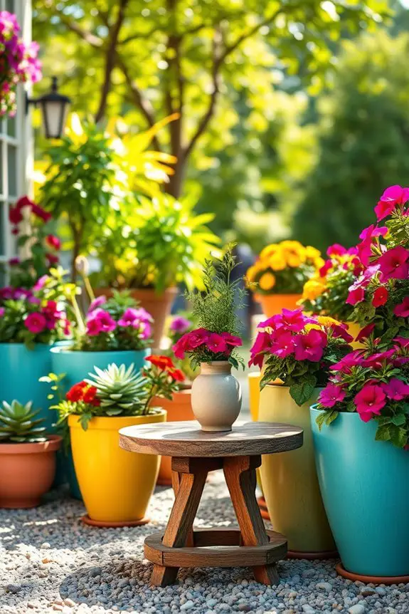 vibrant colorful planter arrangements