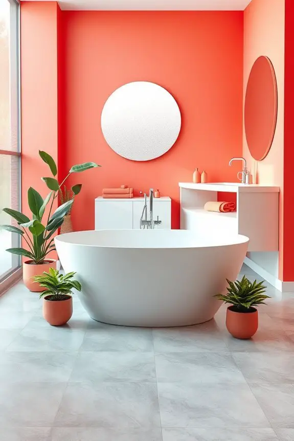 vibrant coral bathroom accents