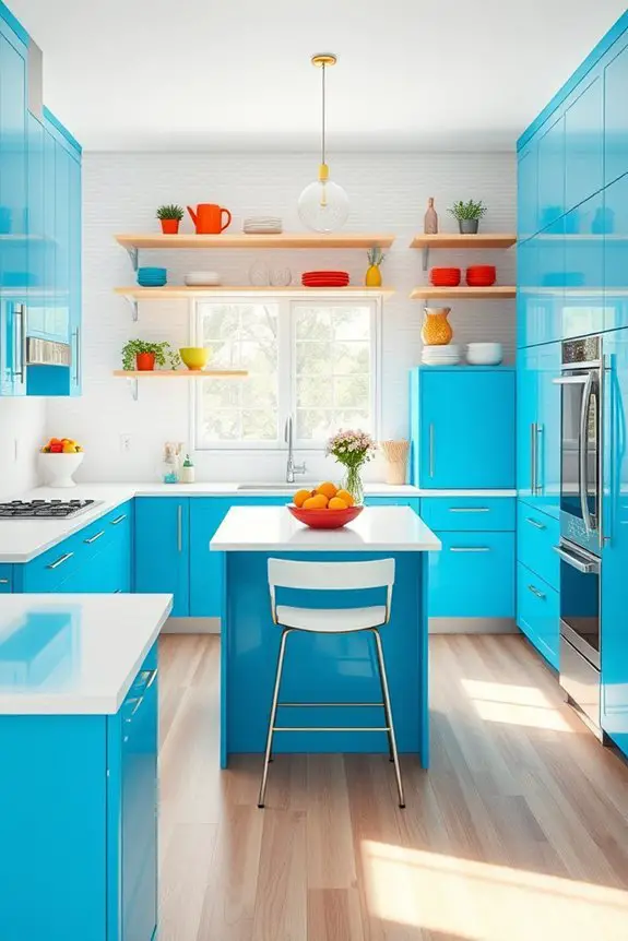 vibrant cyan kitchen cabinets