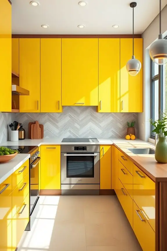 vibrant electric yellow cabinets