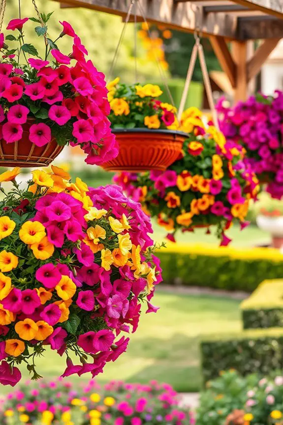 vibrant floral hanging baskets