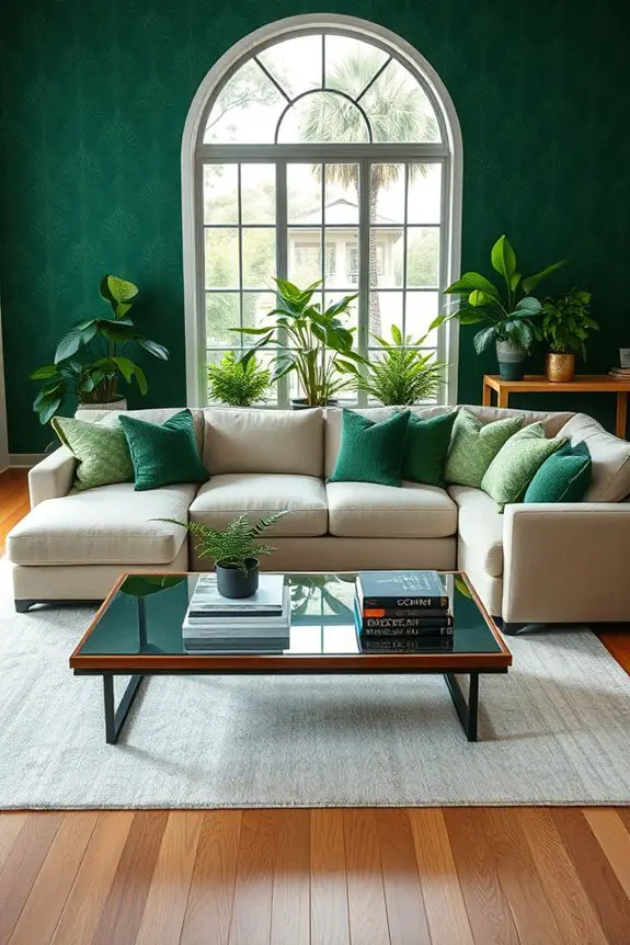 vibrant forest green accents