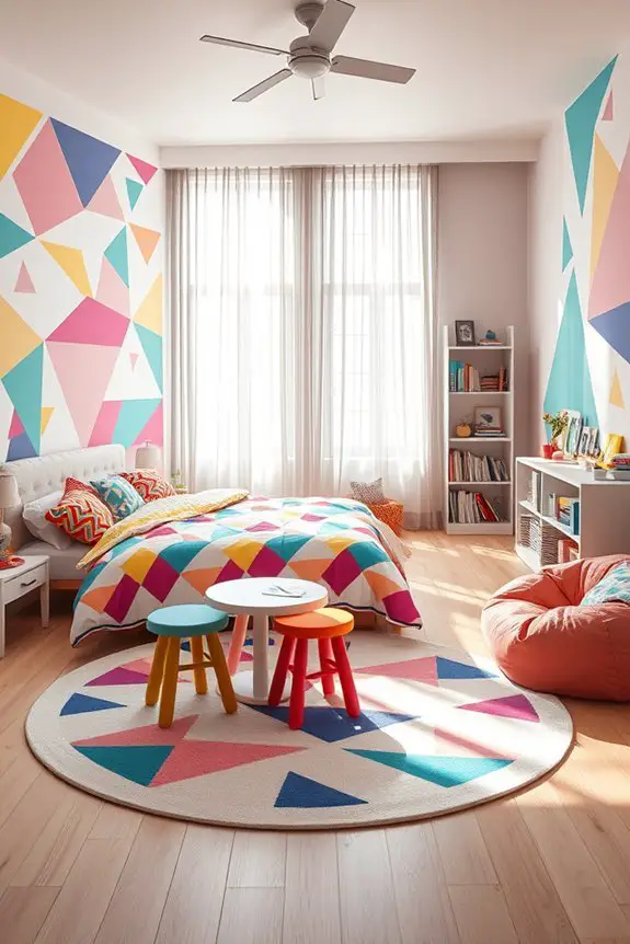 vibrant geometric bedroom decor