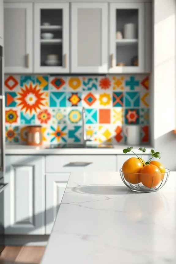 vibrant graphic kitchen backsplash
