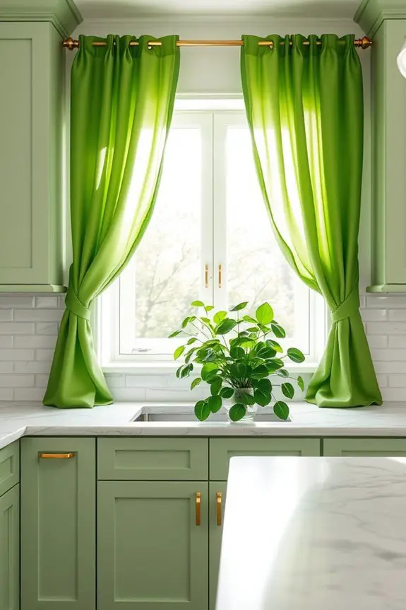 vibrant green kitchen curtains