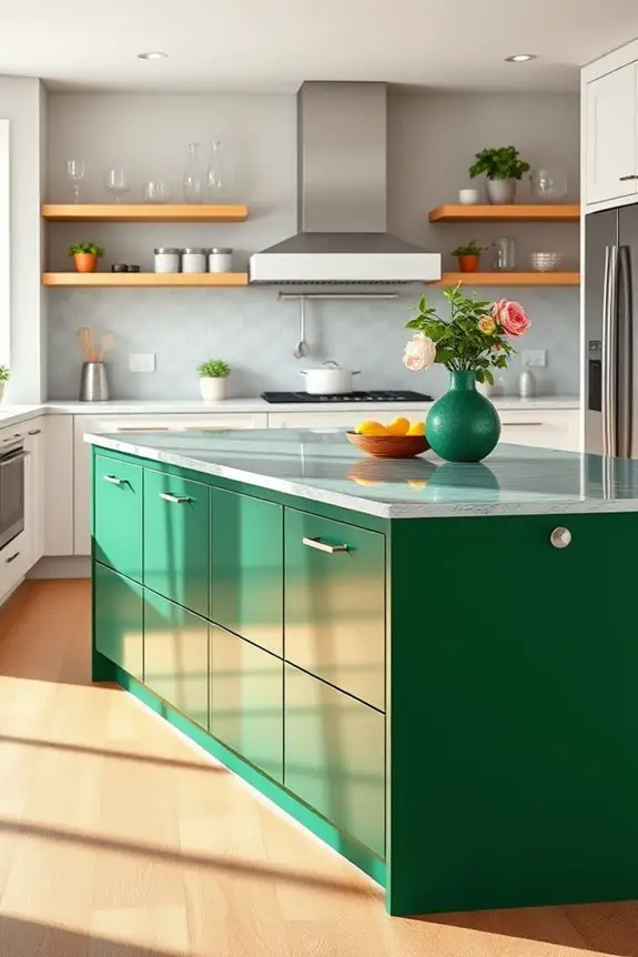 vibrant green kitchen focal point