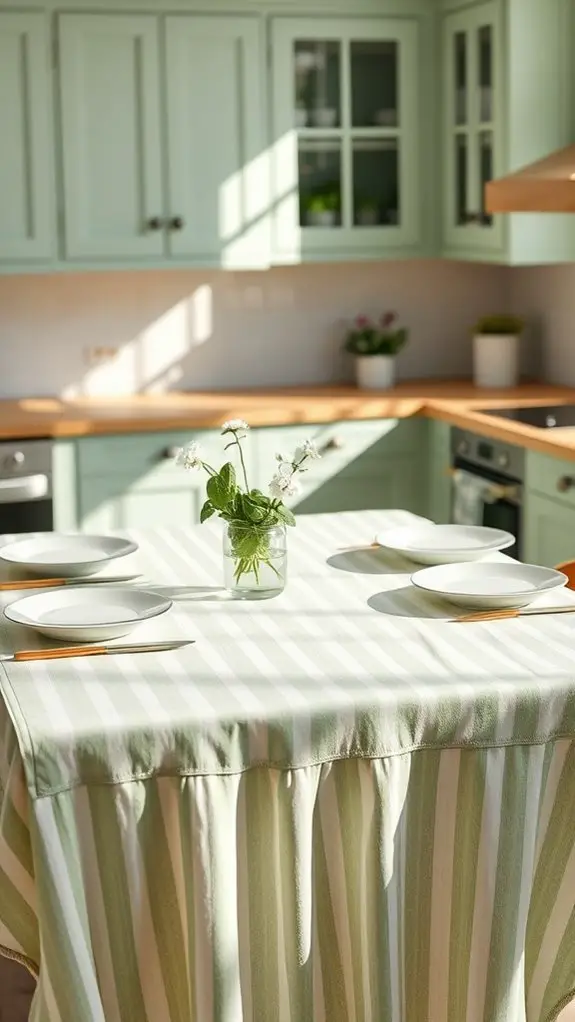 vibrant green striped linens