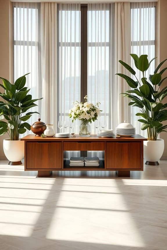 vibrant greenery buffet decor