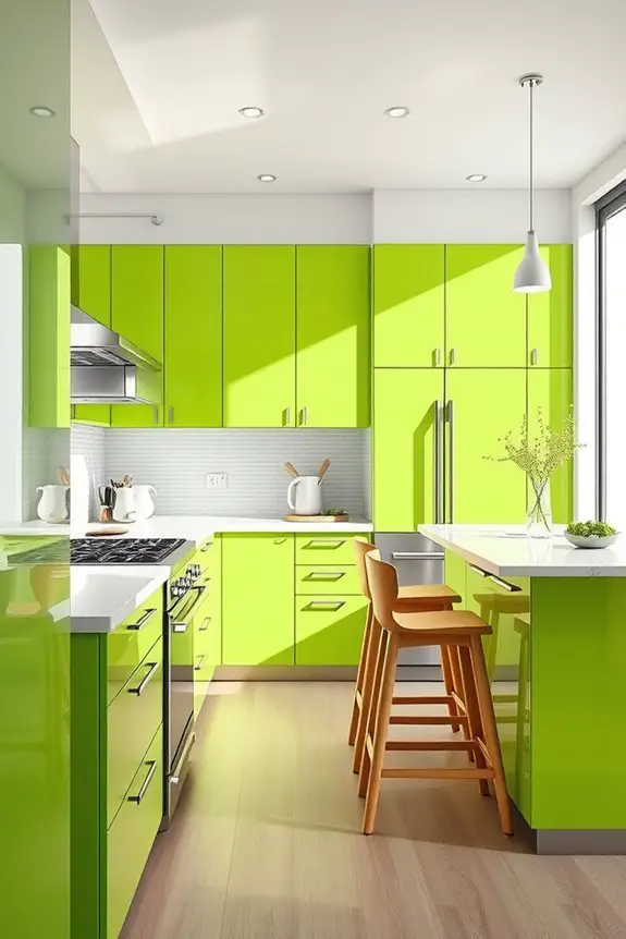 vibrant lime green kitchen