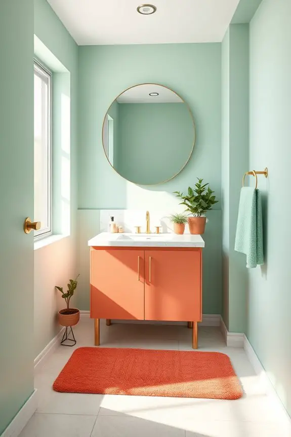 vibrant mint coral bathroom