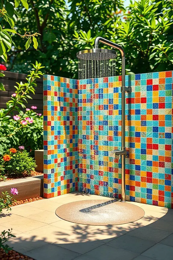 vibrant mosaic shower design