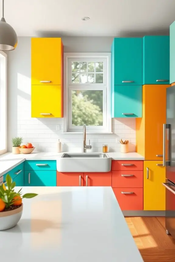 vibrant multicolored kitchen cabinets