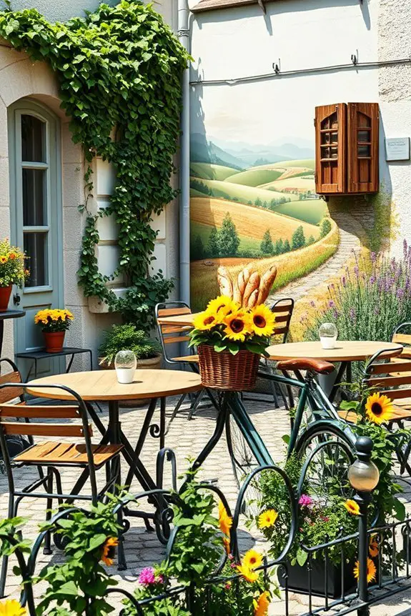 vibrant murals enhance ambiance