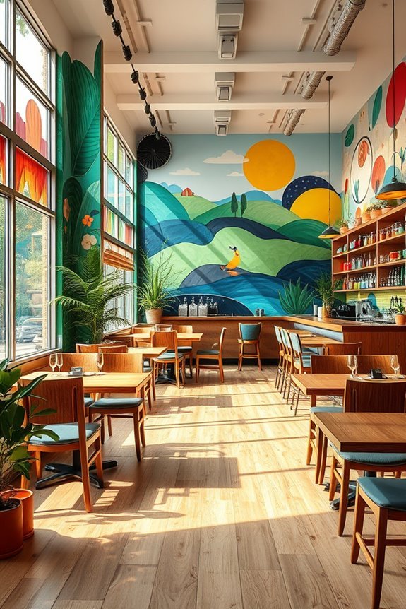 vibrant murals enhance dining