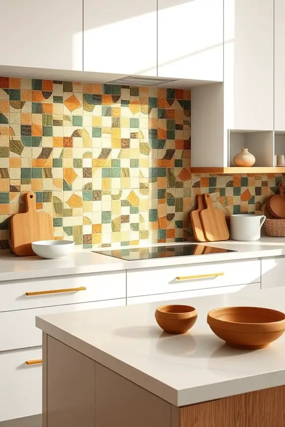 vibrant nature inspired mosaic backsplash