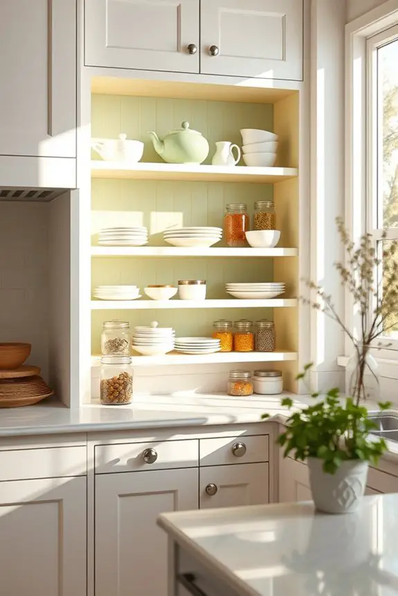 vibrant painted kitchen shelves