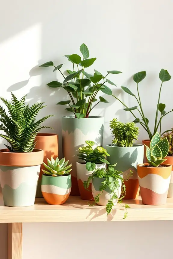 vibrant painted plant pots