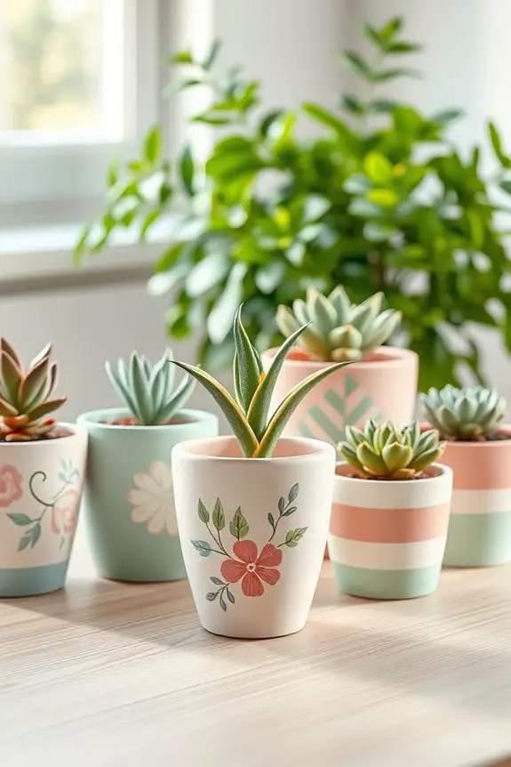 vibrant painted plant pots