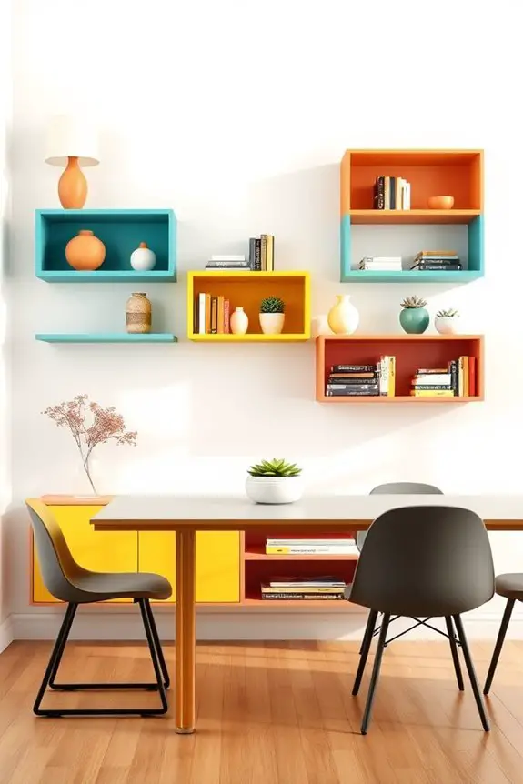 vibrant painted shelf decor