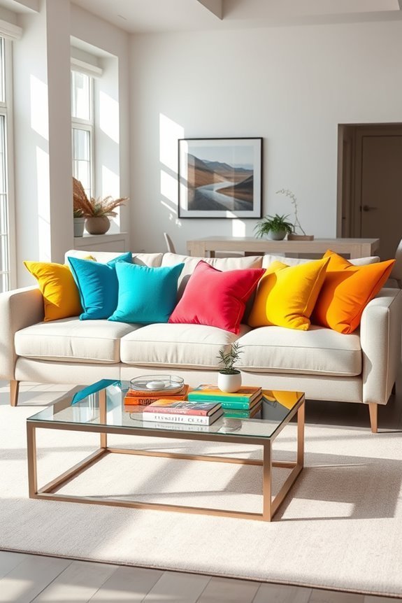 vibrant pillows enhance decor