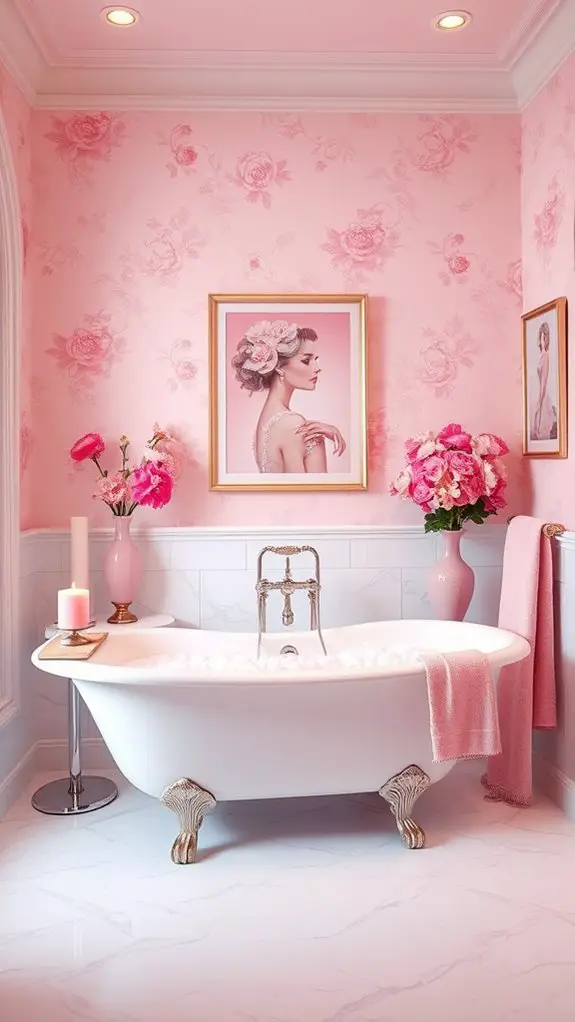 vibrant pink bathroom artwork