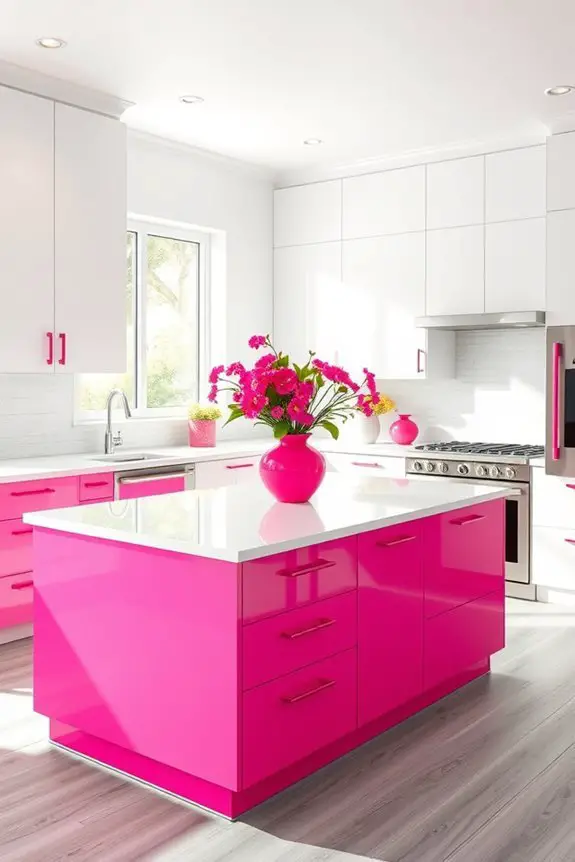 vibrant pink kitchen accents