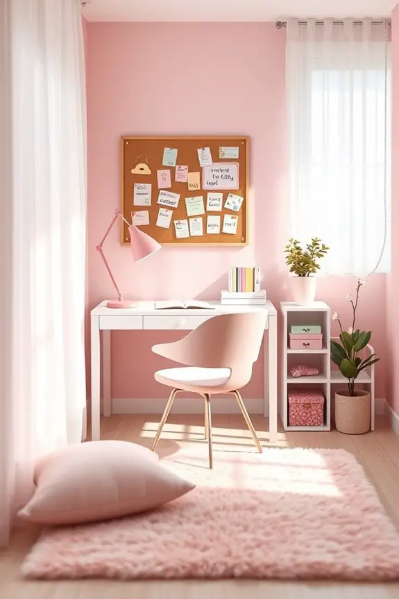 vibrant pink study nook