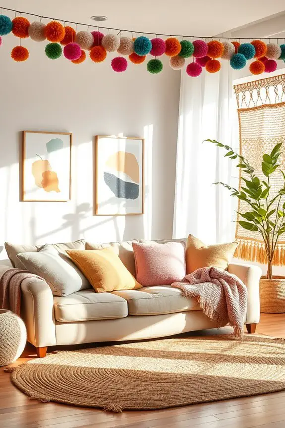 vibrant pom pom garland decor