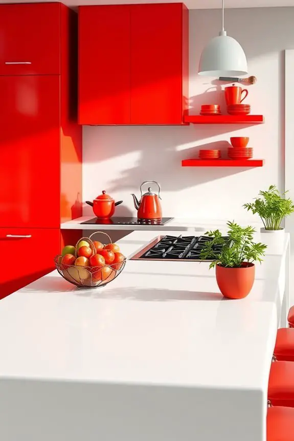 vibrant poppy red accents