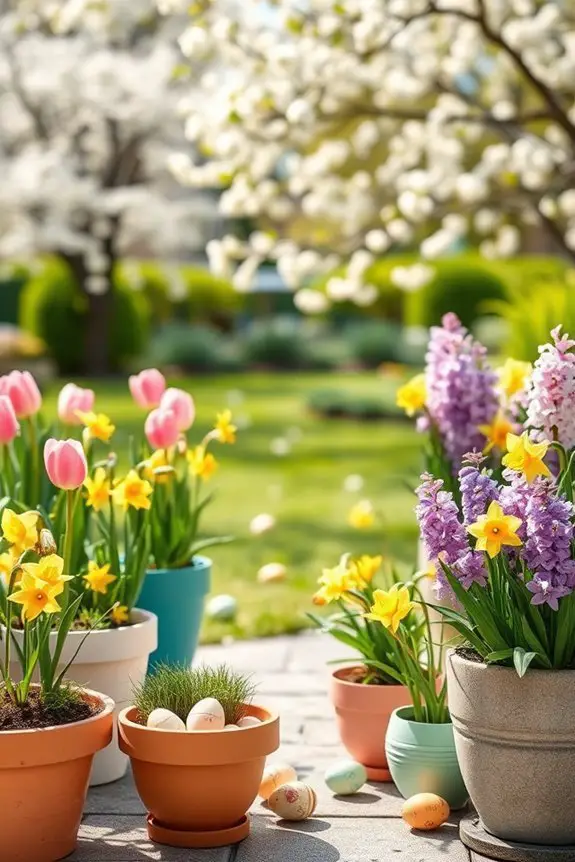 vibrant potted spring flowers