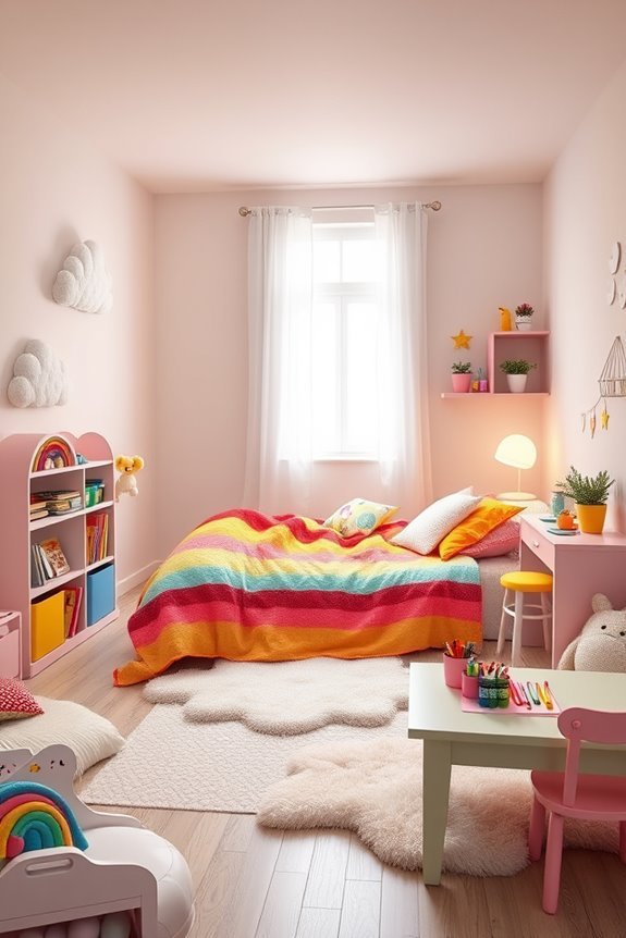 vibrant rainbow themed child s room
