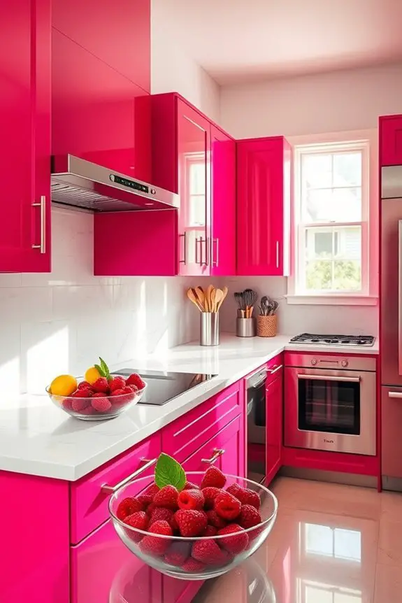 vibrant raspberry kitchen decor