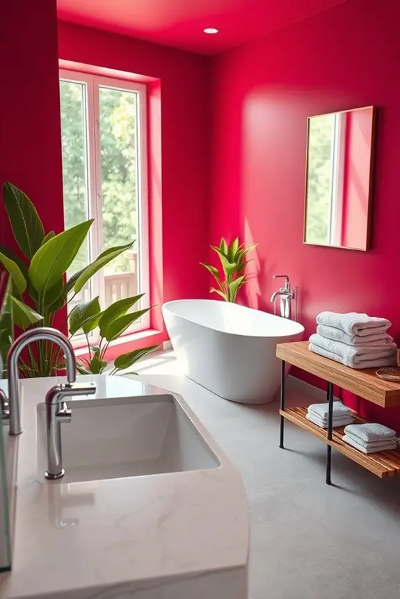 vibrant raspberry red accents