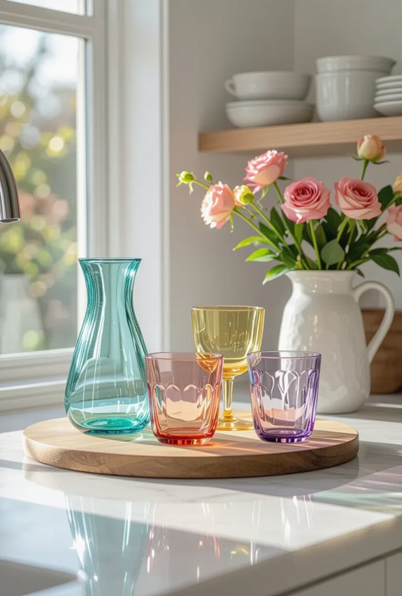 vibrant recycled glassware display