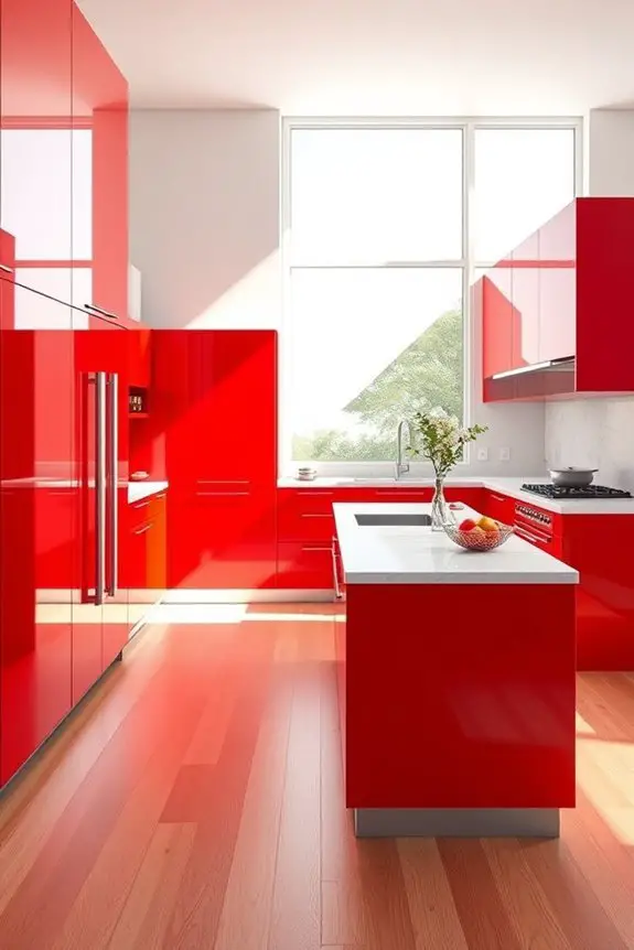 vibrant red kitchen cabinets