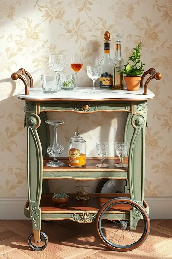 vibrant retro bar cart
