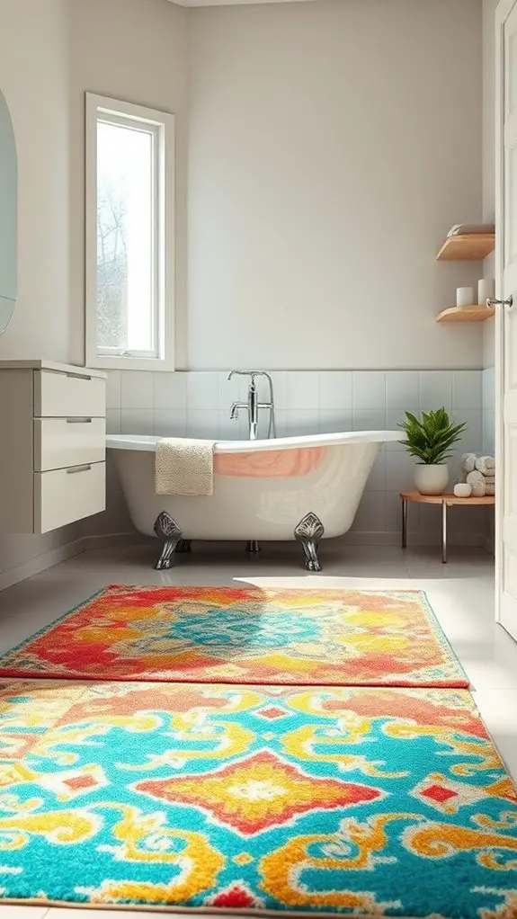 vibrant rug enhances bathroom