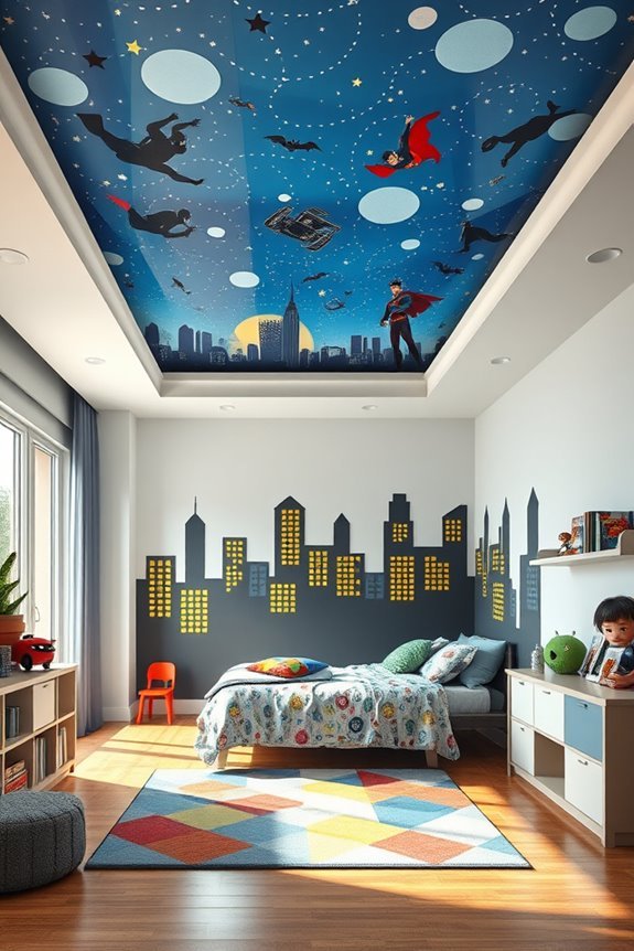 vibrant superhero themed bedroom design