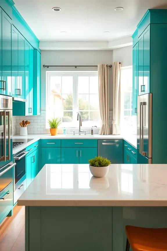 vibrant teal kitchen transformation