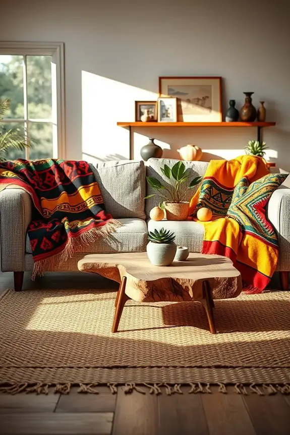 vibrant throws enhance coziness