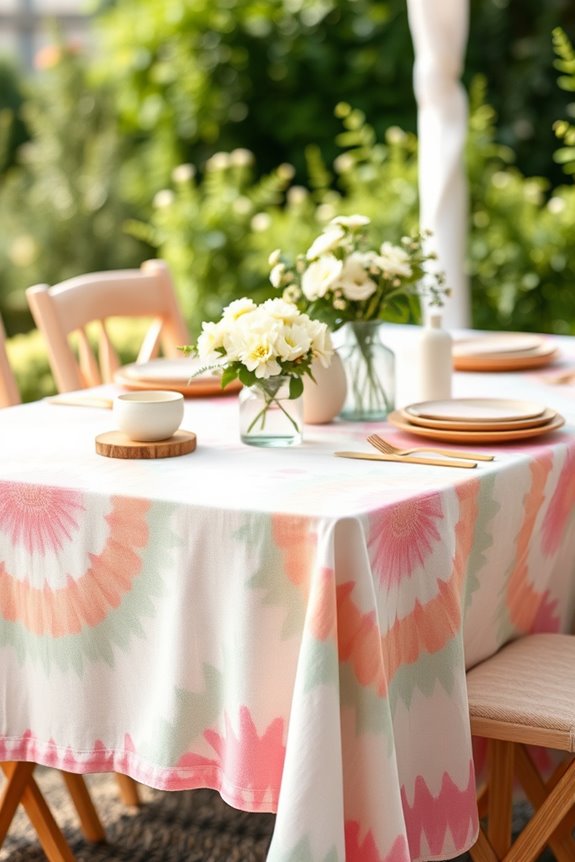 vibrant tie dye tablecloth decor