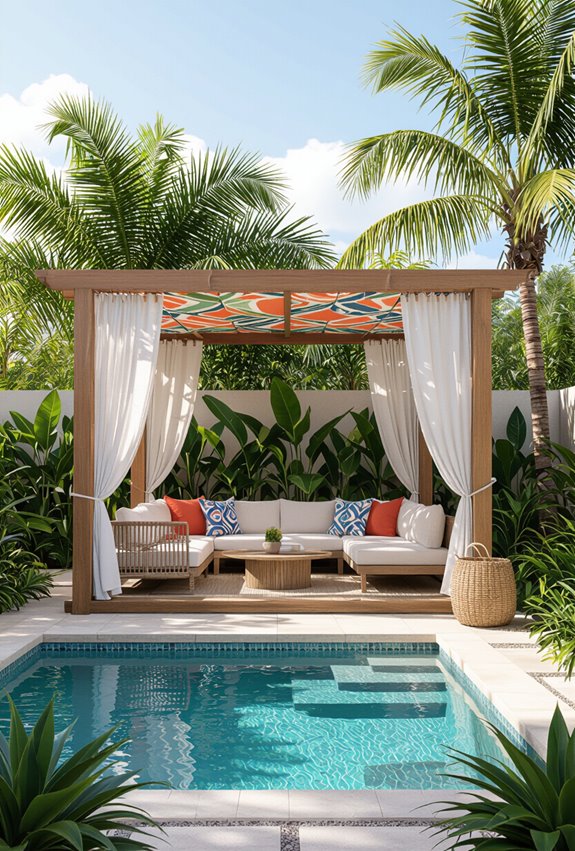 vibrant tropical pool cabana